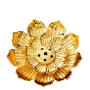 Gold Metal Incense Holder ♡ | Premium Incense Holder + 5.5 cm + Zinc Alloy + Gold Lotus Incense Sticks Holder + Relaxation + Peace + Aesthetic + Room Decoration