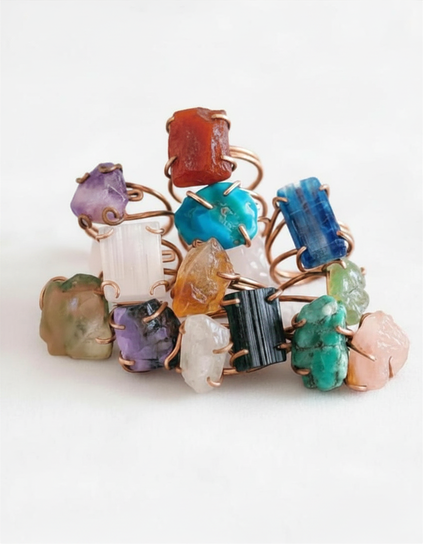 Pick Your Adjustable Handcrafted 99.9% Pure Copper Crystal Ring ♡ | Healing Ring + Copper + Intentional Jewelry + Manifestation