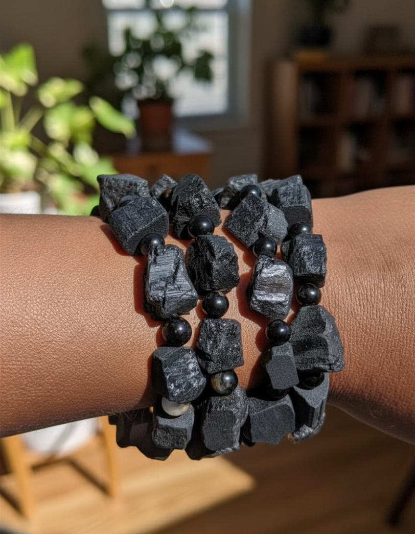 EMF Protection Raw Black Tourmaline Bracelet ♡ | EMF Protection + EMF Shield + Protection + Black Tourmaline + Raw + EMF Protection Bracelet - Image 5